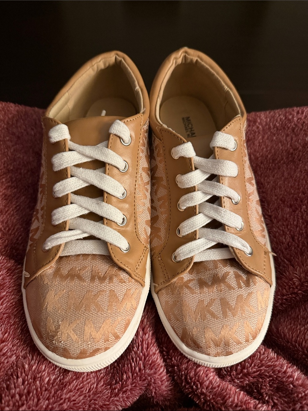 Michael Kors Tan and White Logo Low-Top Sneakers